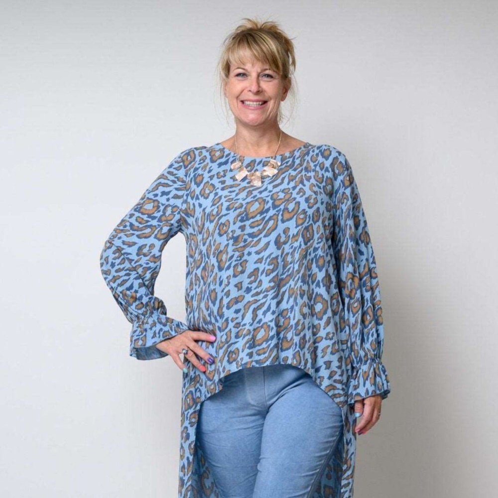 Leopard Print High Hem Low Top Ruffle Sleeve Available in 4 Colours One Size - style-heaven