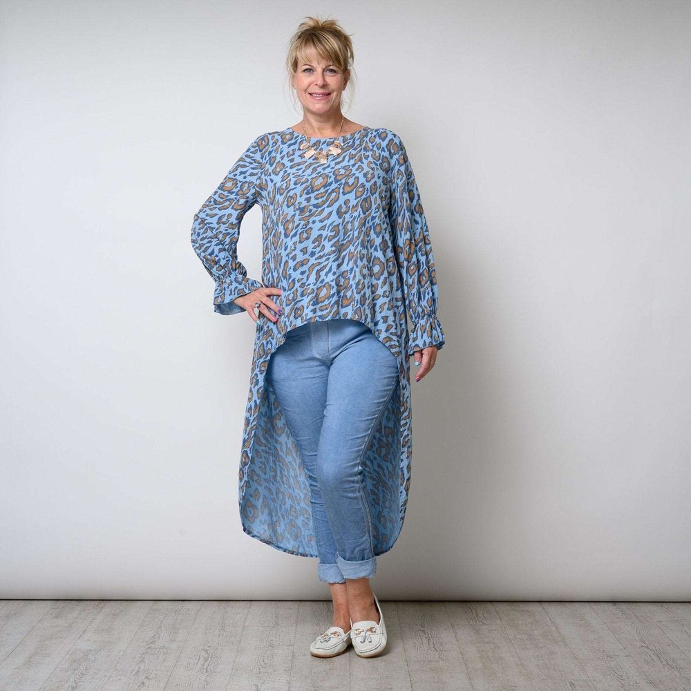 Leopard Print High Hem Low Top Ruffle Sleeve Available in 4 Colours One Size - style-heaven