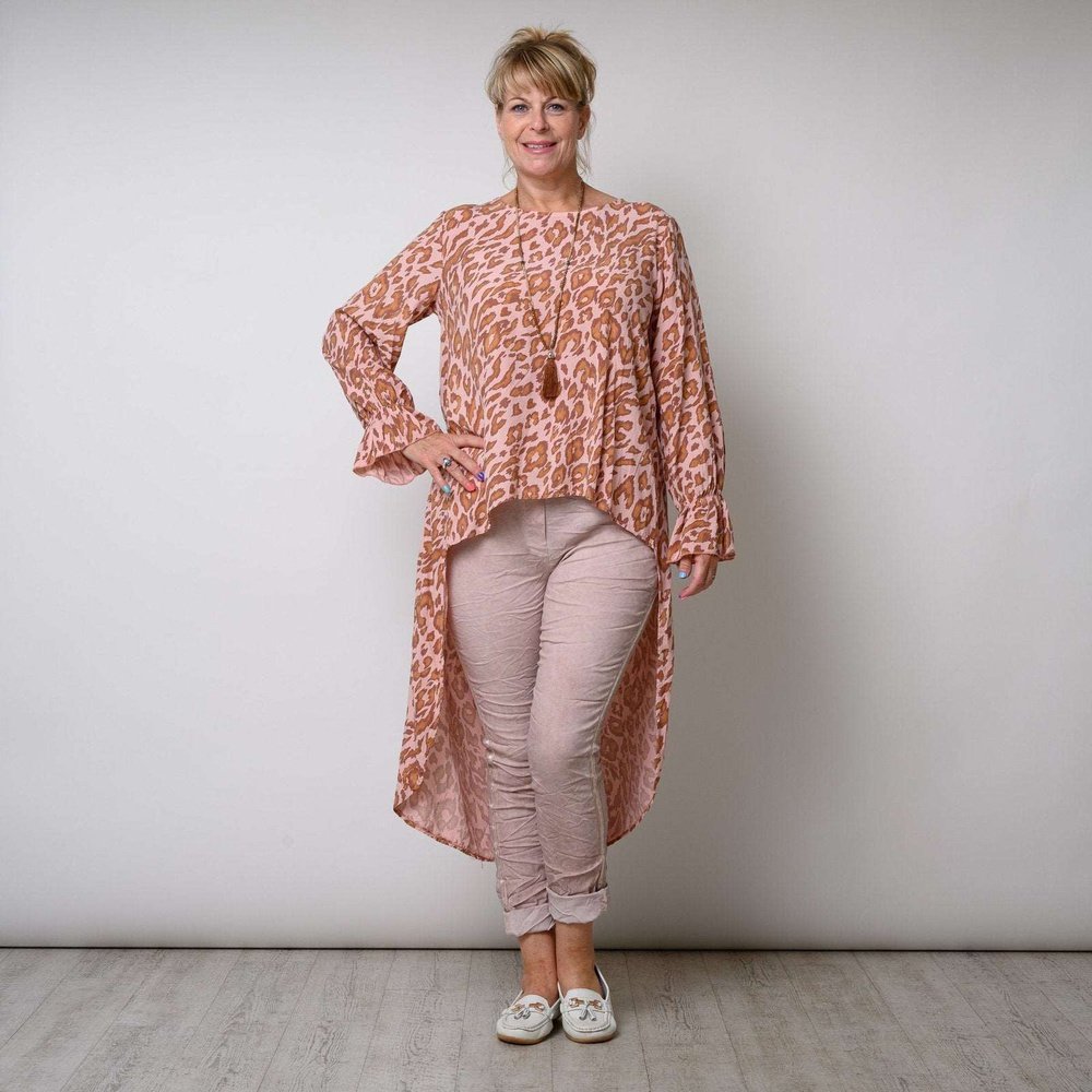 Leopard Print High Hem Low Top Ruffle Sleeve Available in 4 Colours One Size - style-heaven