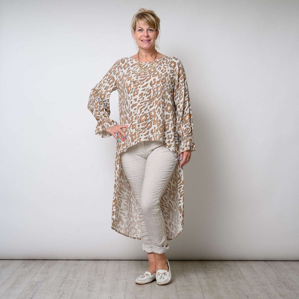 Leopard Print High Hem Low Top Ruffle Sleeve Available in 4 Colours One Size - style-heaven