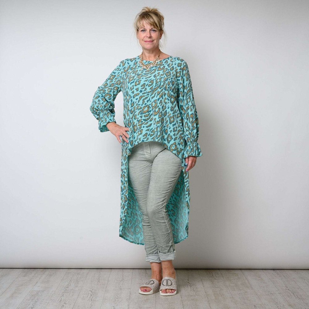 Leopard Print High Hem Low Top Ruffle Sleeve Available in 4 Colours One Size - style-heaven
