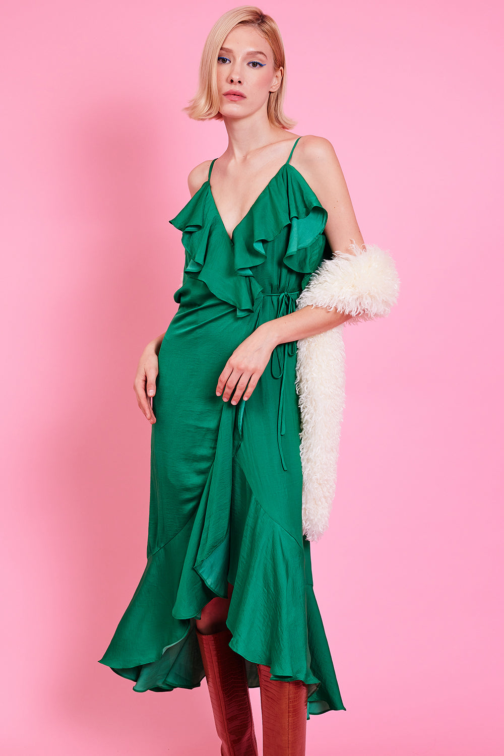 RNKD35A-07L - Silk Blend Maxi Ruffle Dress