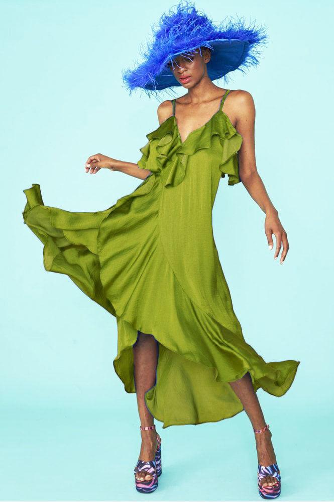 RNKD35A-07P - Silk Blend Maxi Ruffle Dress