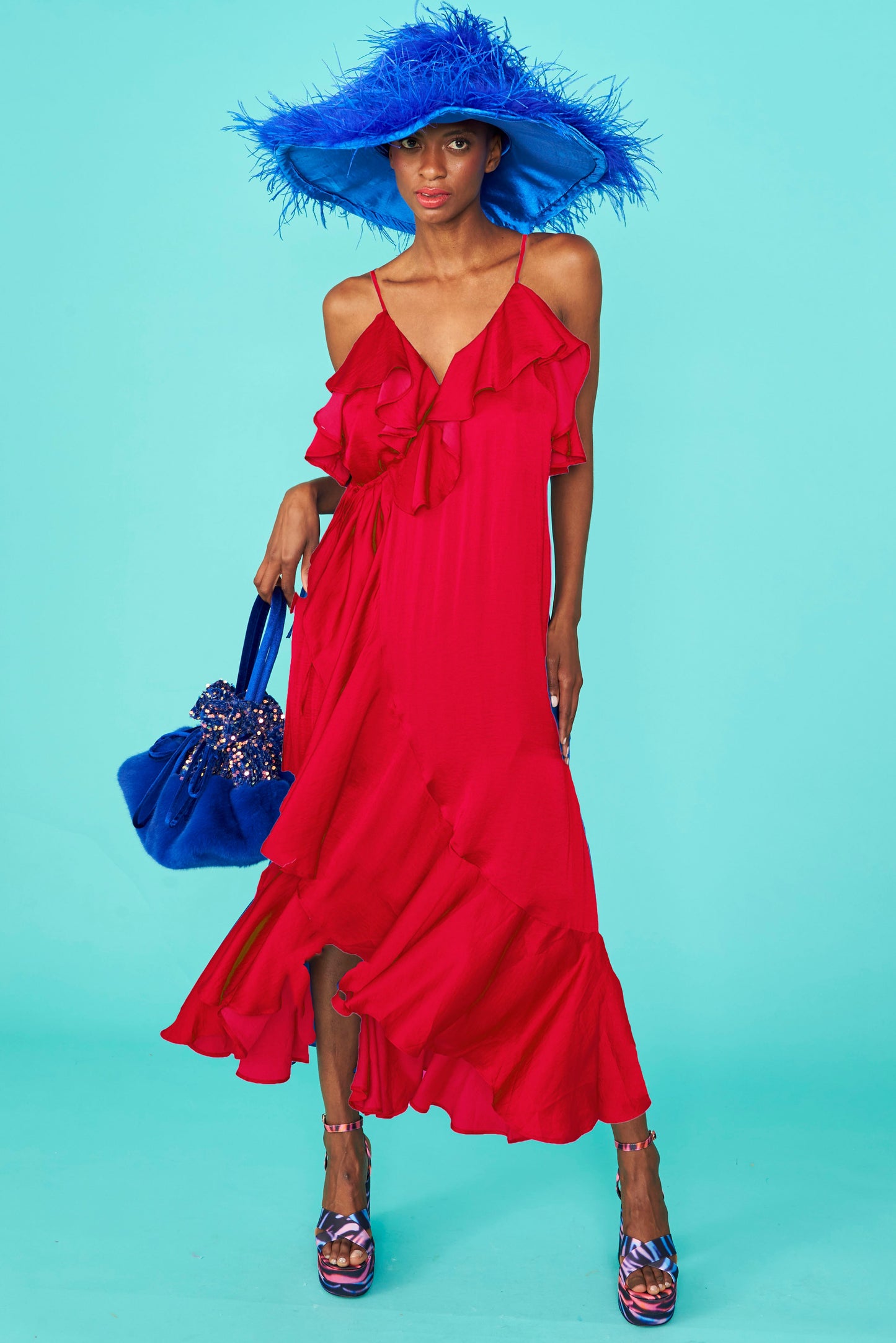 RNKD35A-08 - Silk Blend Maxi Ruffle Dress