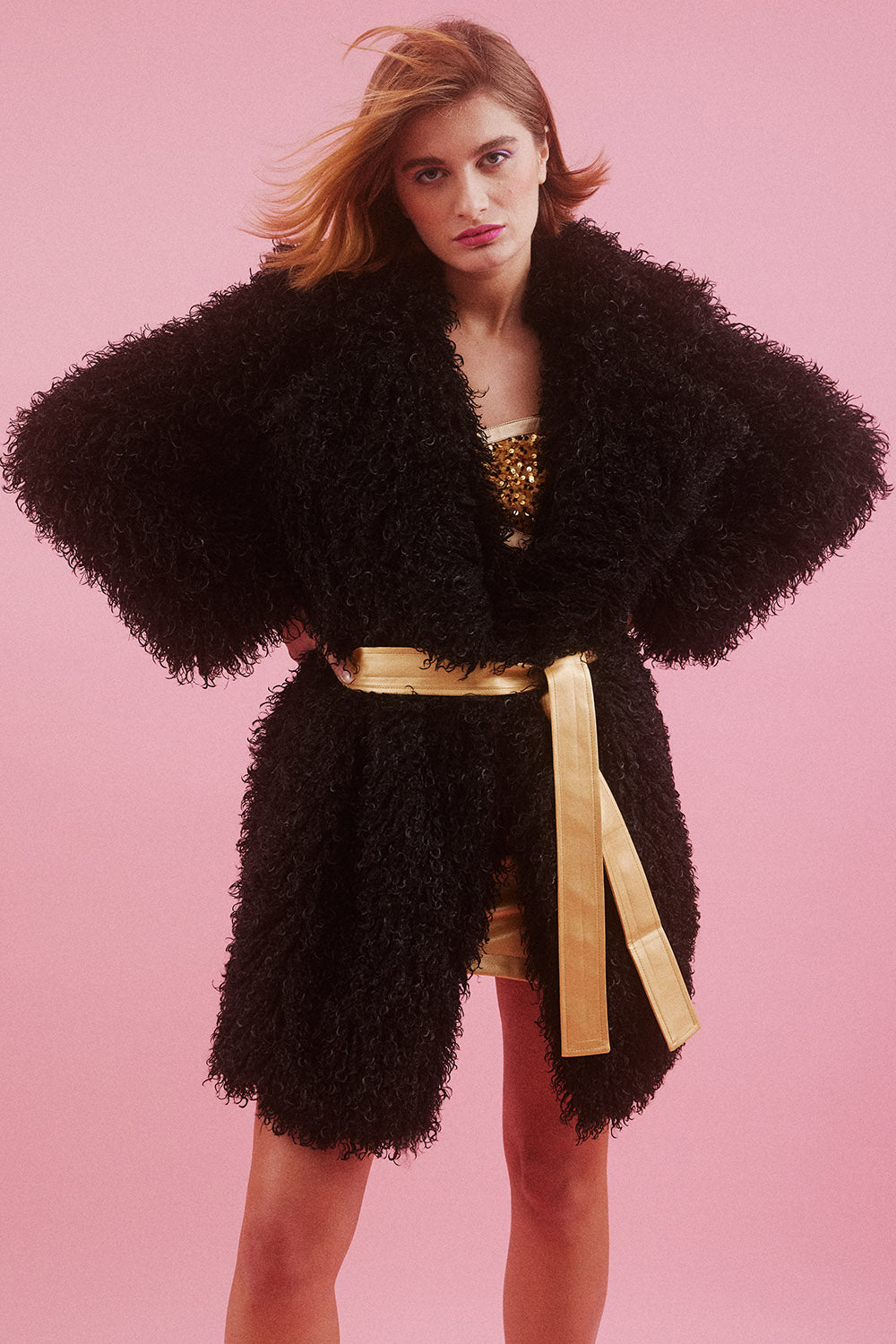 SHCT75A-01 - Bamboo Blend Knitted Shearling Coat
