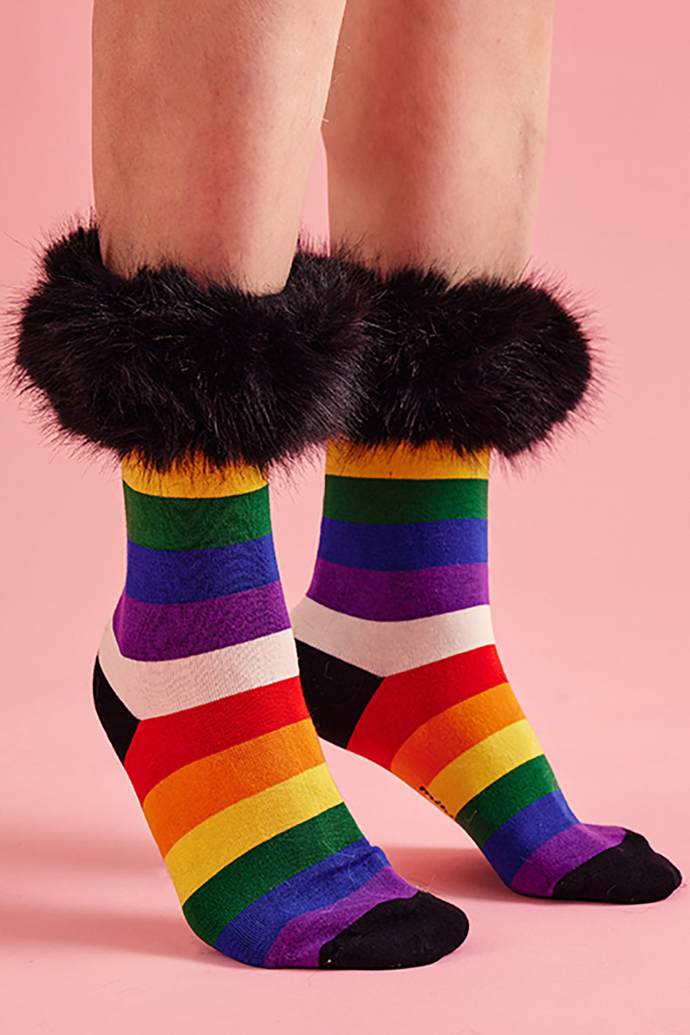 SKBRFM6A-01 - Bamboo Faux Fur Trim Rainbow Socks