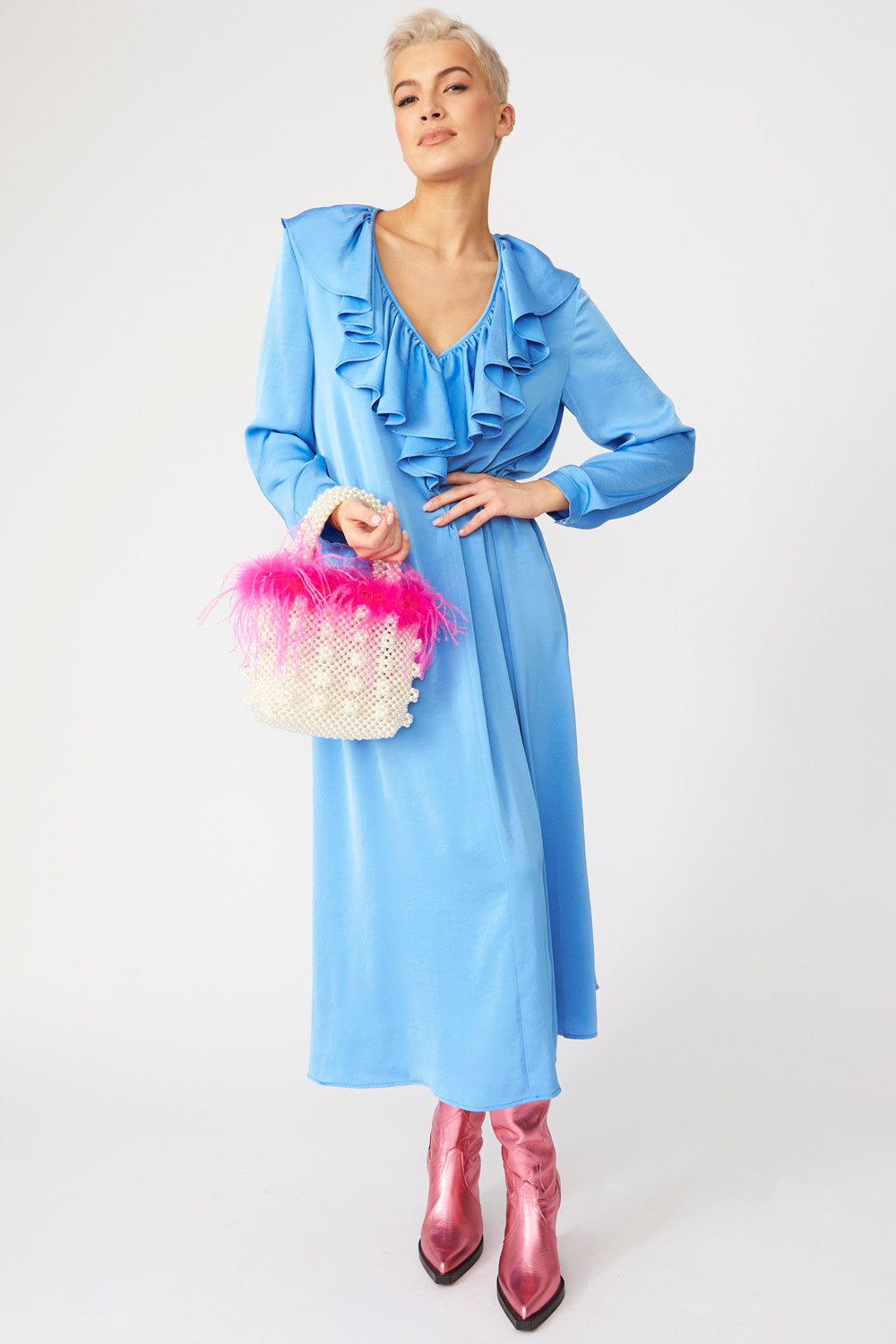 SLDYD35A-07H - Silk Blend Ruffle Kimono Dress