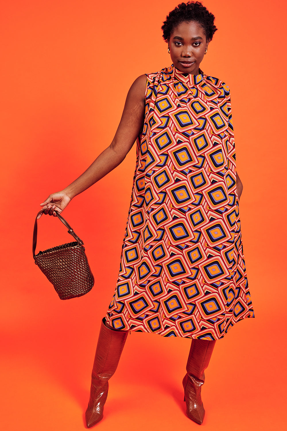 SLKND275A-D08#C - Silk Blend Sleeveless Midi Dress
