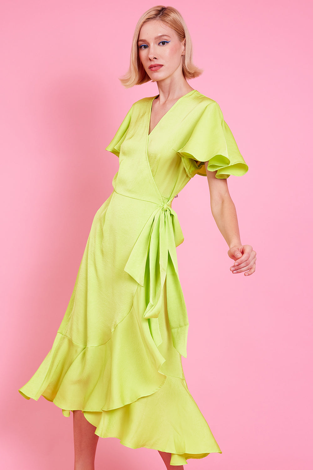 SLRD395A-07P - Bamboo Lyocell Ruffle Wrap Dress