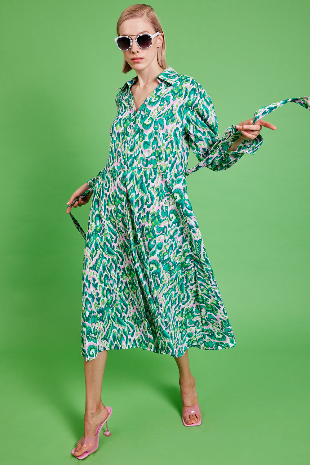 SLTD35A-07L - Silk Blend Animal Print Maxi Dress