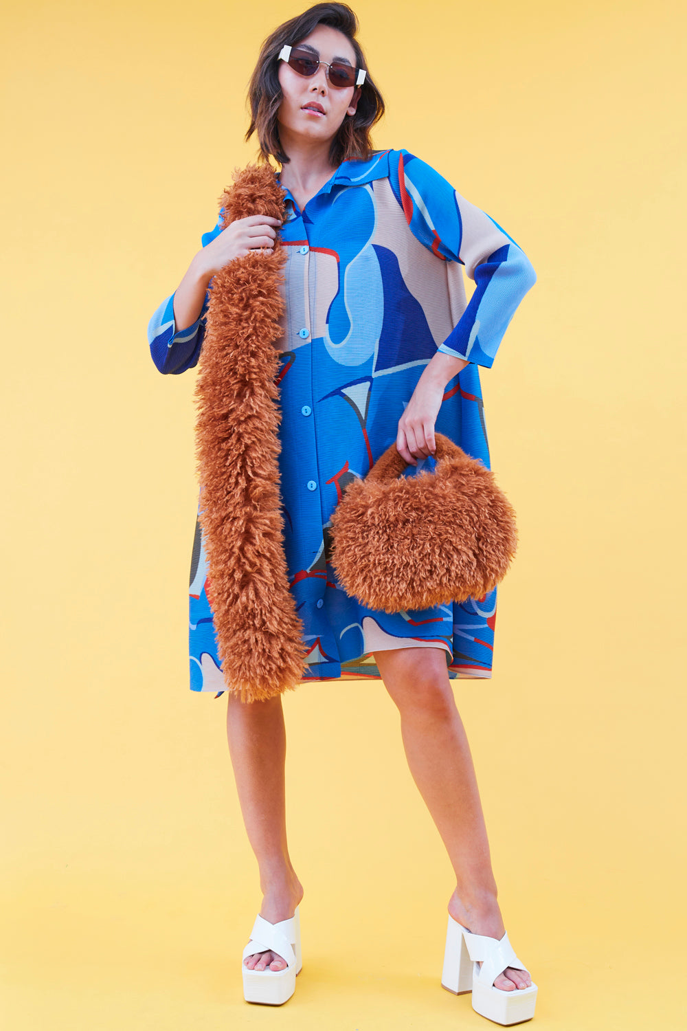 SLWD425A-MULTI - Tencel Blend Pleated Shirt Dress