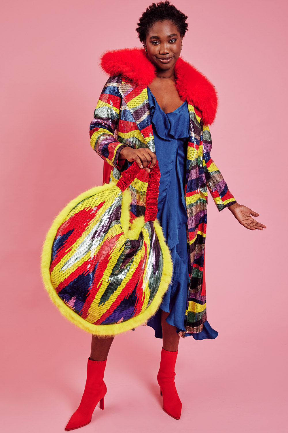 SQBG385A-0Y - Hand Made Bamboo Sequins Gaga Bag