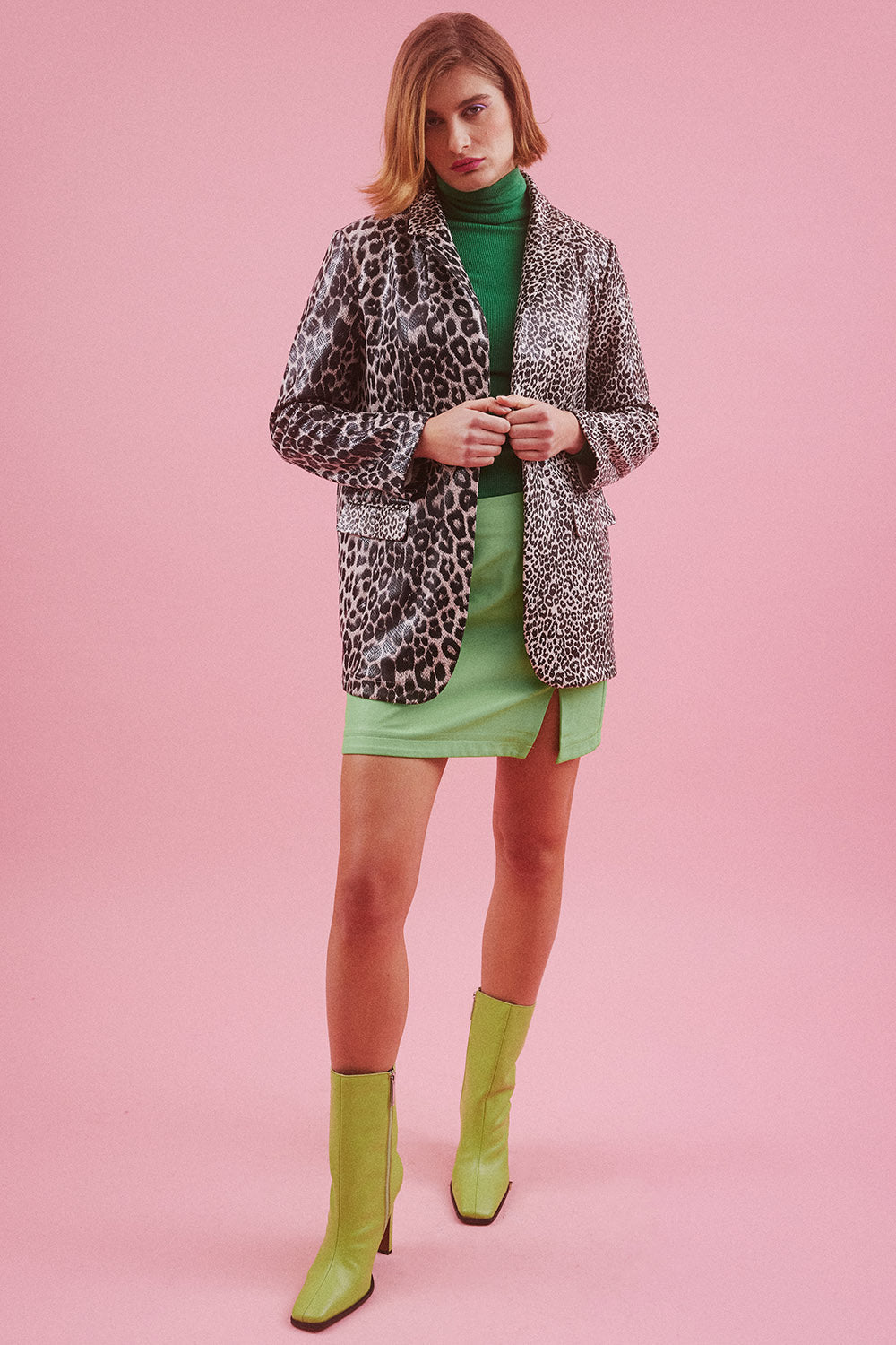 SUABJ285A-01 - Faux Suede Animal Print Blazer Jacket