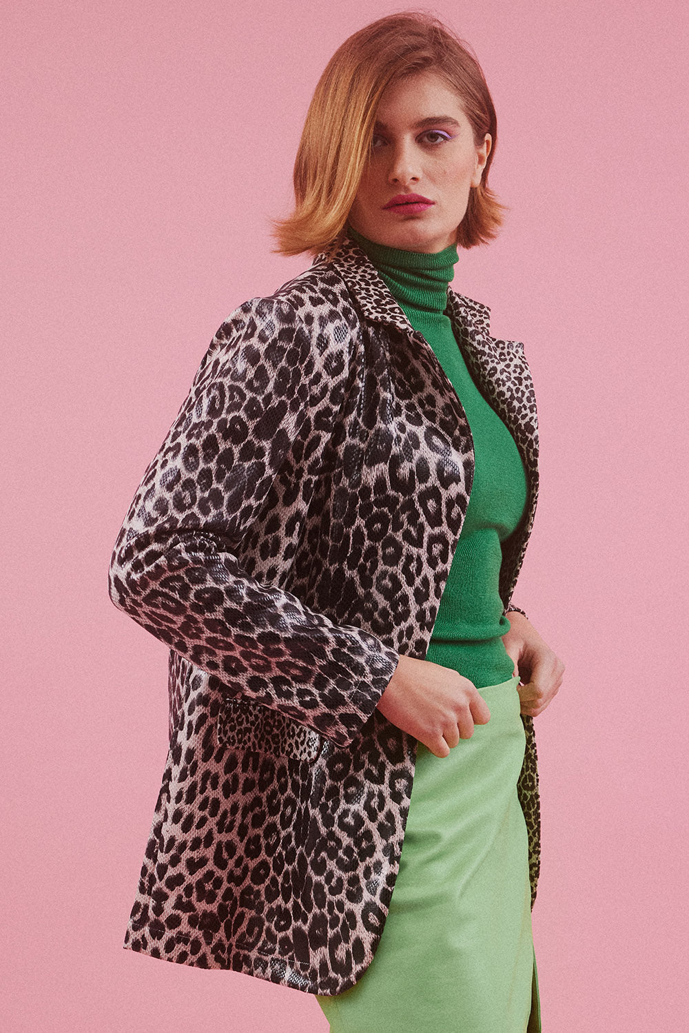 SUABJ285A-01 - Faux Suede Animal Print Blazer Jacket