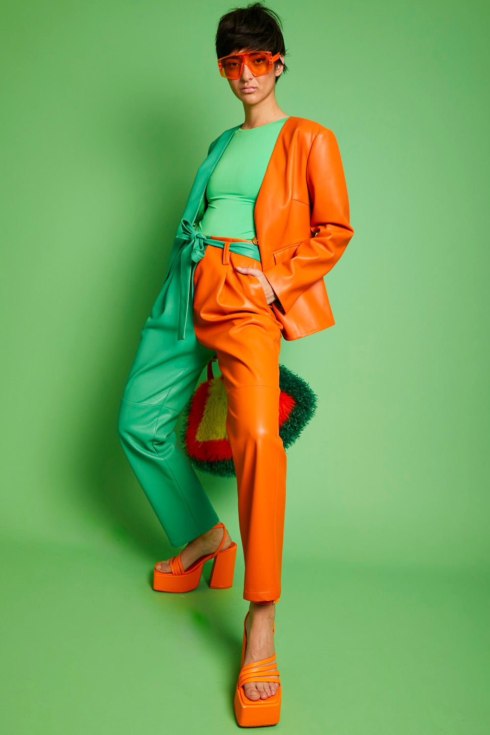 SUABTS345A-D08G - Eco Leather Two Tone Shamrock Trousers