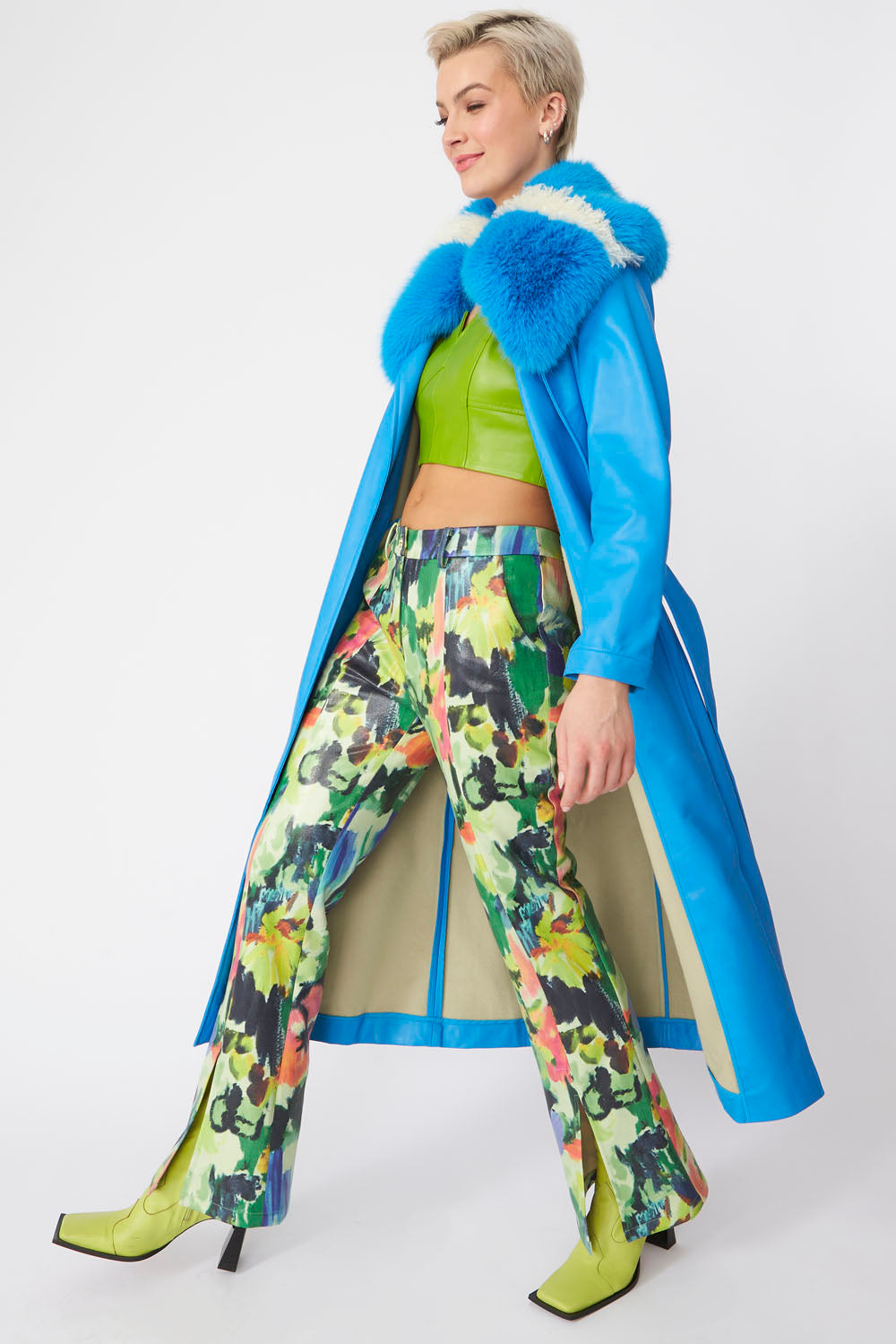 SUFTR315A-07L - Eco Leather Floral Trousers