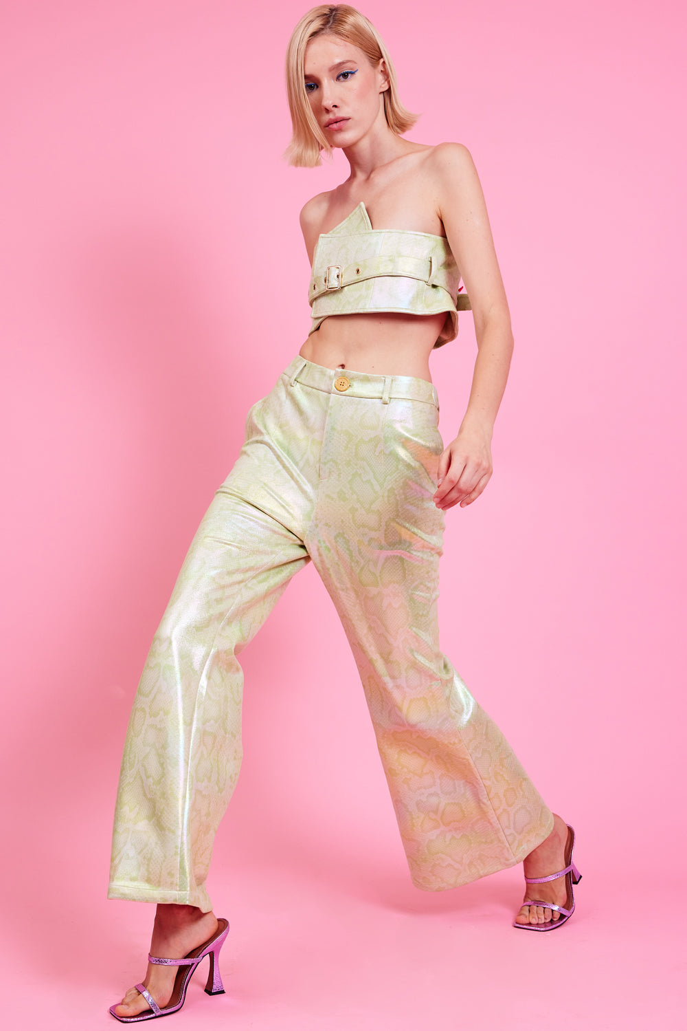 SUMTS435A-07P - Eco Metallic Faux Suede Trousers