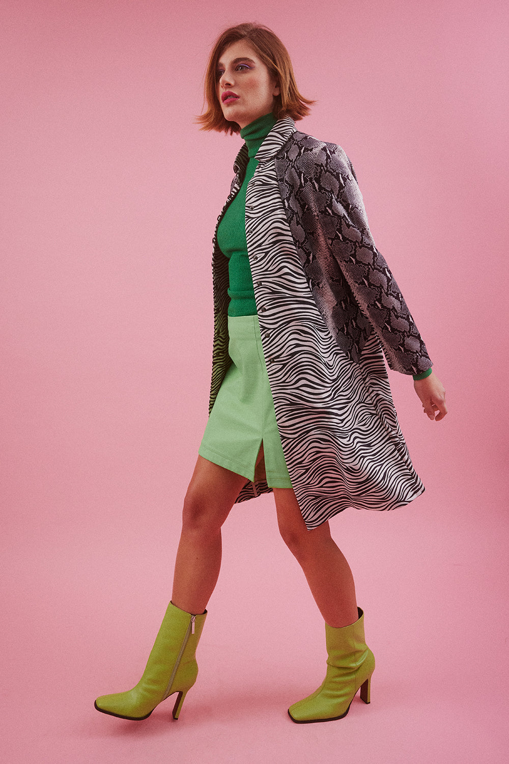 SUSCT34A-03 - Faux Suede Snake Print and Zebra Trench Jacket