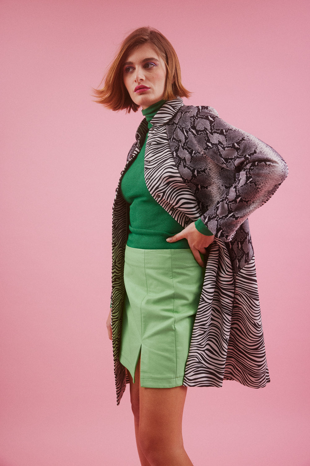 SUSCT34A-03 - Faux Suede Snake Print and Zebra Trench Jacket