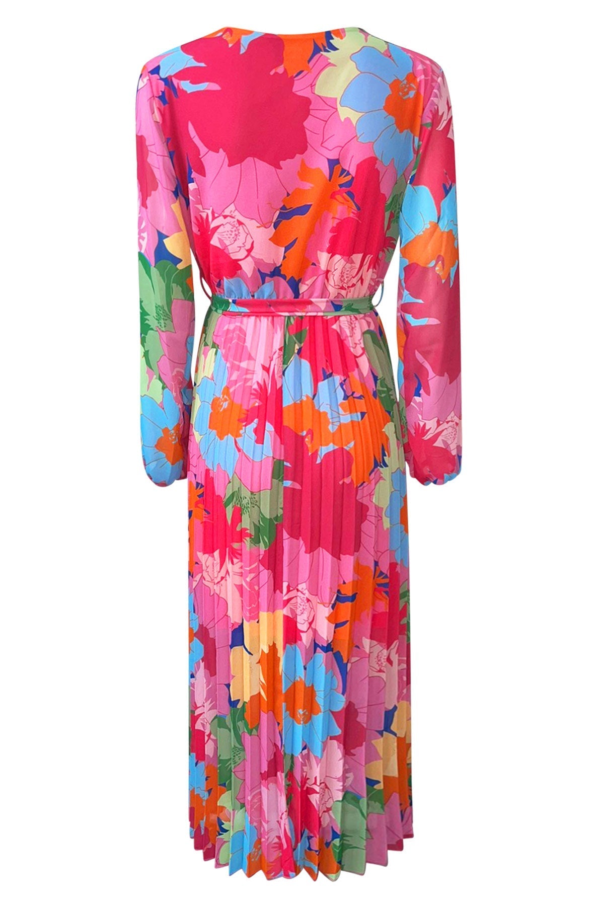 Sharon Floral Chiffon Pleated Maxi Dress-Pink