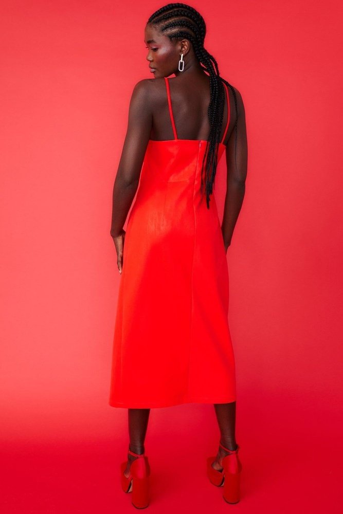 Jayley Red Midi Cami Style Pencil Dress with Split suziestyle-heaven