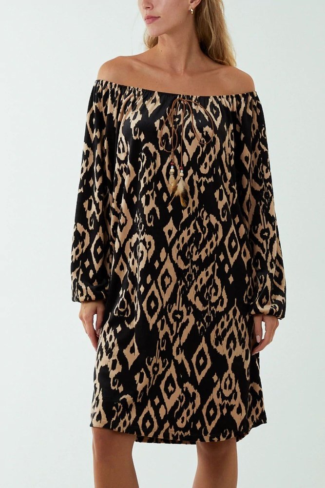 Velour Patterned Black Women's Dress suziestyle-heaven