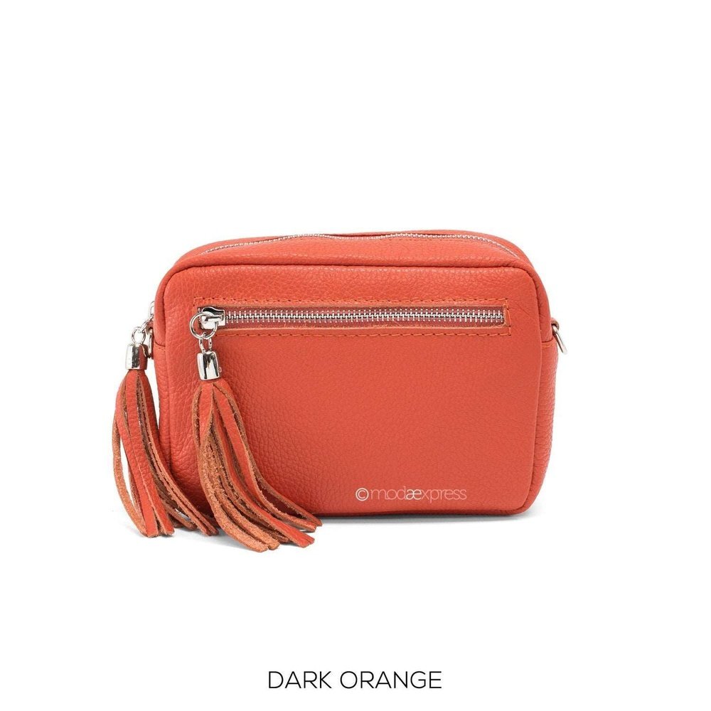 Leather Rectangle Tassel Crossbody Bag - style-heaven