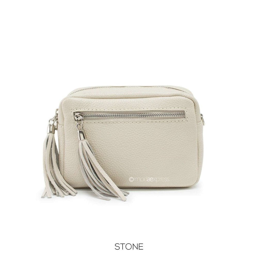 Leather Rectangle Tassel Crossbody Bag - style-heaven
