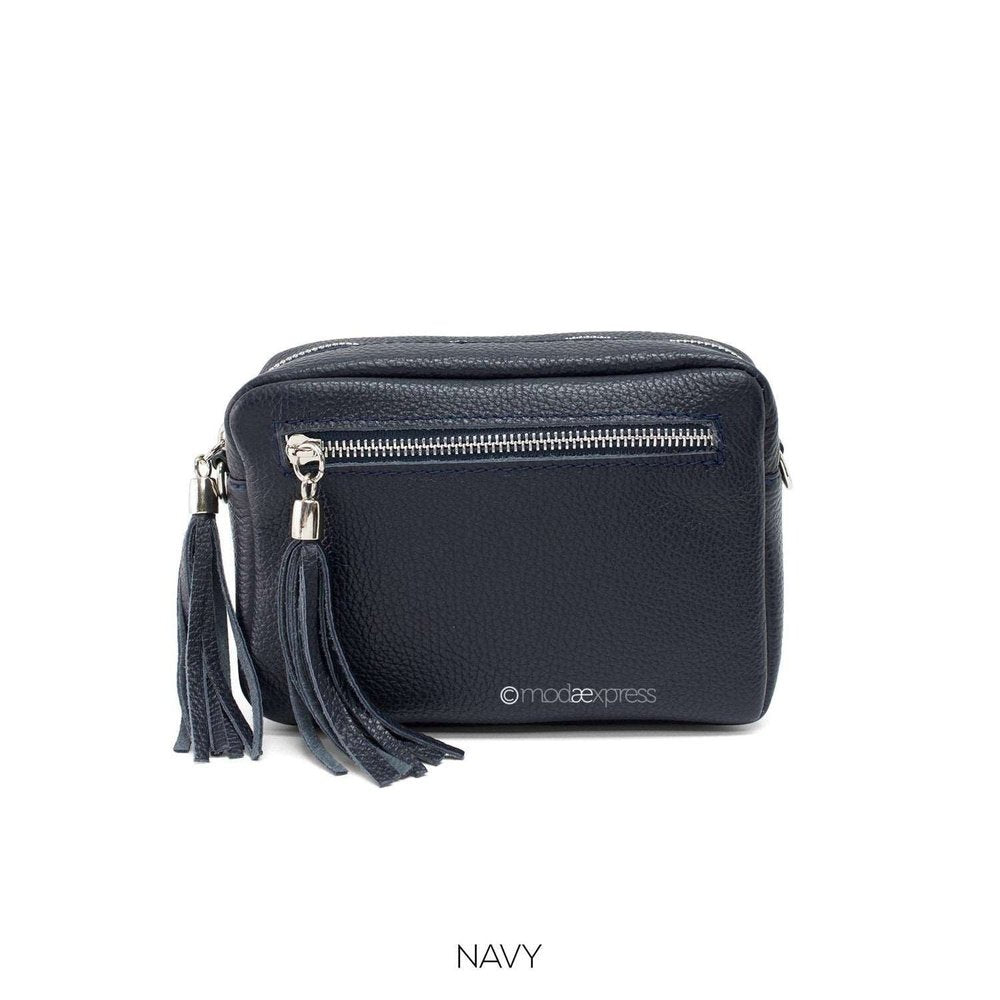 Leather Rectangle Tassel Crossbody Bag - style-heaven