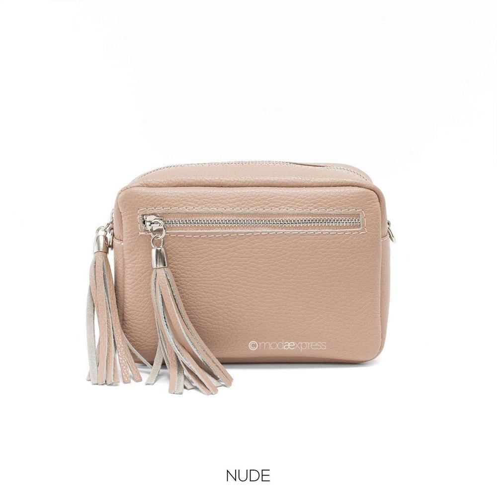 Leather Rectangle Tassel Crossbody Bag - style-heaven