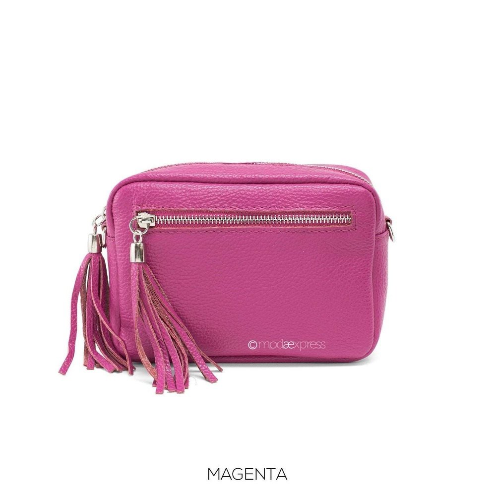 Leather Rectangle Tassel Crossbody Bag - style-heaven