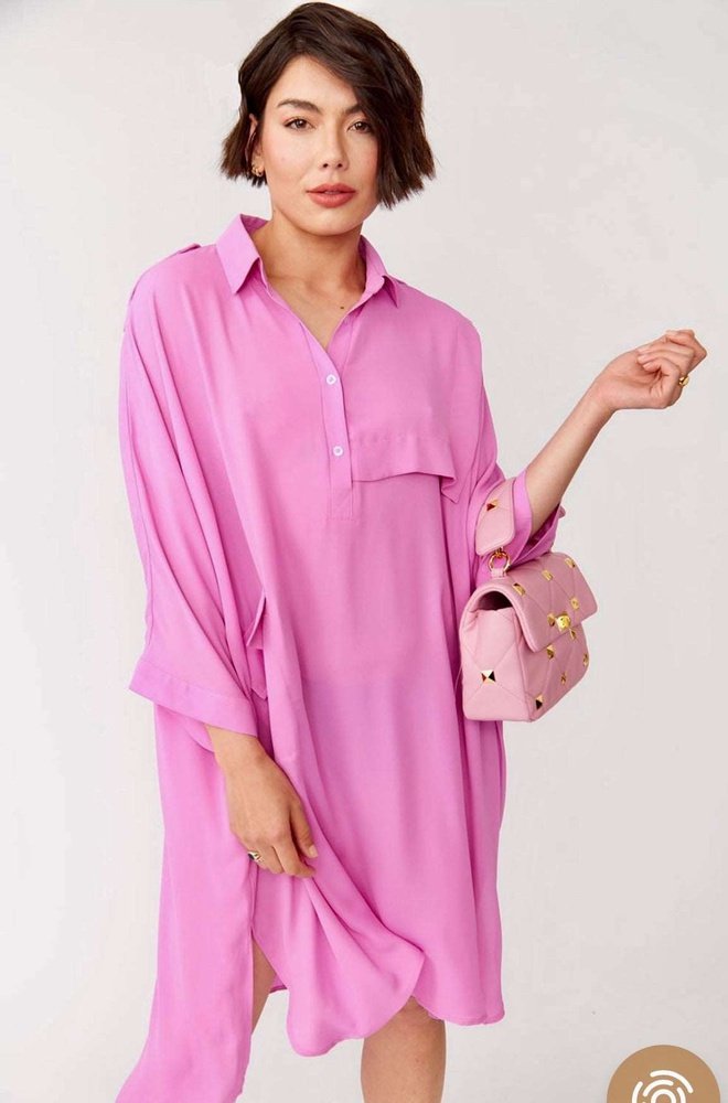 Lara Silk Blend Super Soft Shirt Dress Available in Pink and Orange One Size 8-18 Jayley
