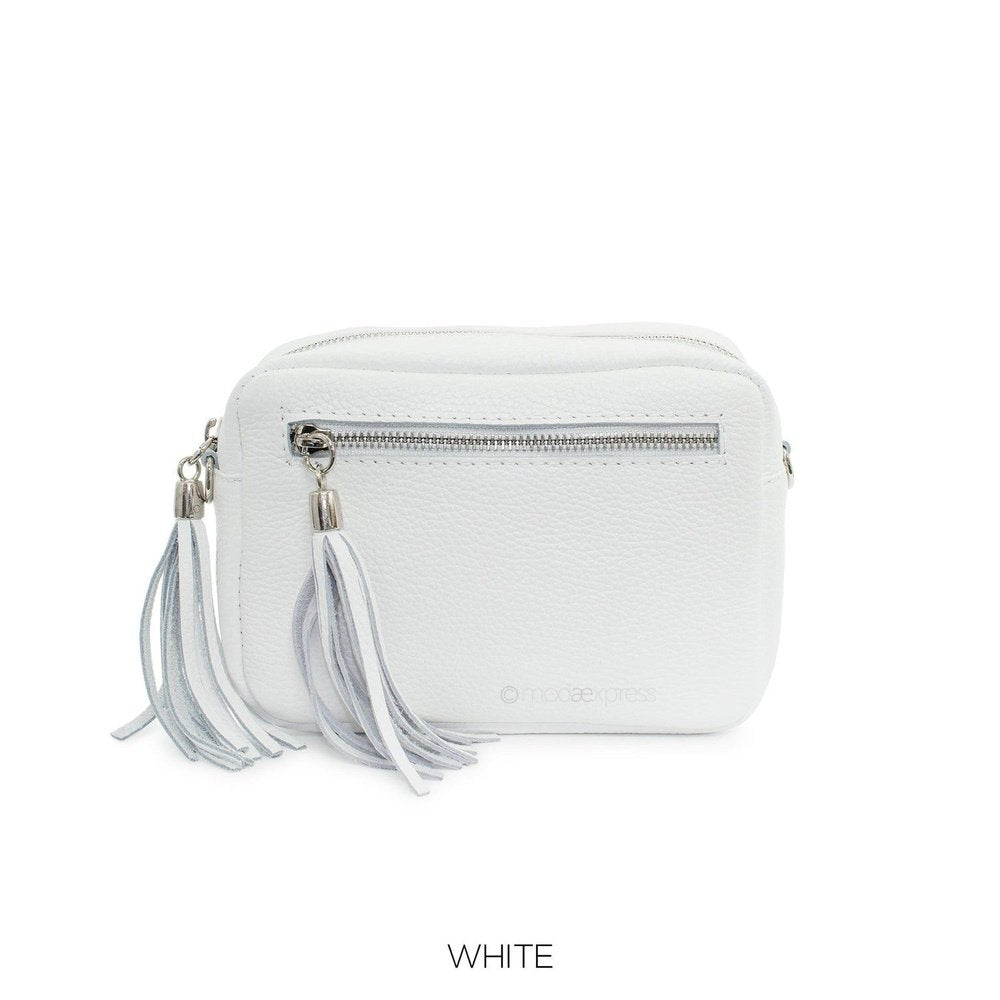 Leather Rectangle Tassel Crossbody Bag - style-heaven
