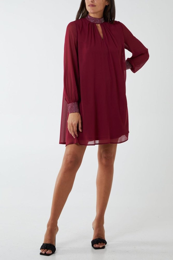 Shift Diamante Collar Dress - style-heaven