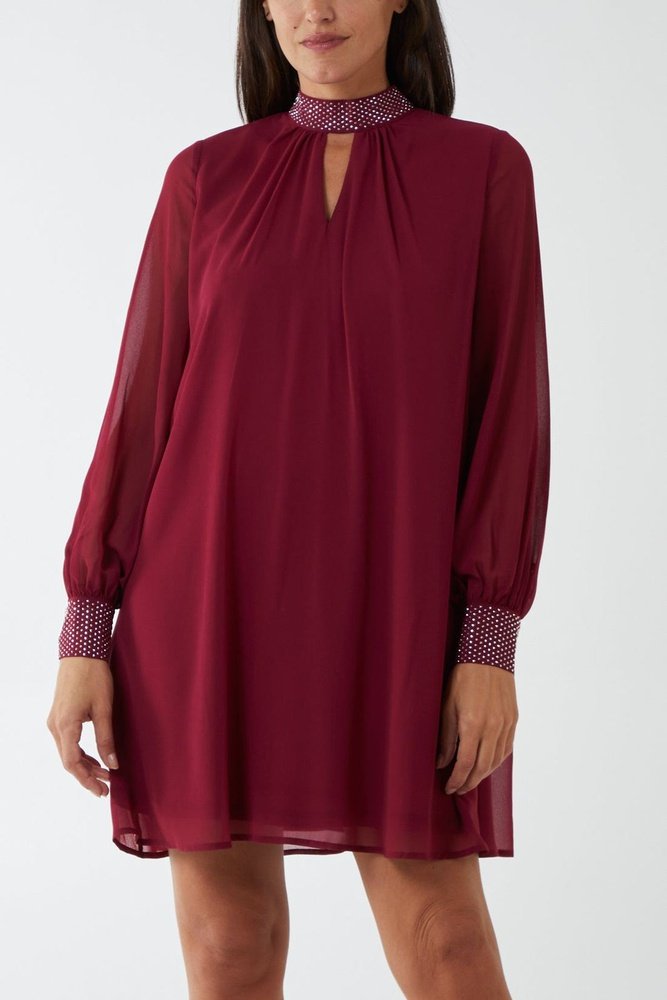 Shift Diamante Collar Dress - style-heaven