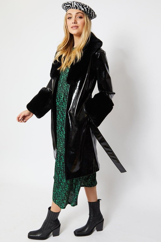 Jayley Faux Leather Jacket With Detachable Faux Fur Cuffs & Collar - style-heaven