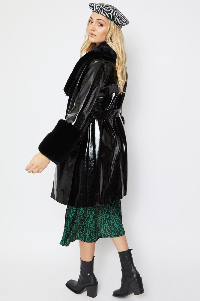 Jayley Faux Leather Jacket With Detachable Faux Fur Cuffs & Collar - style-heaven