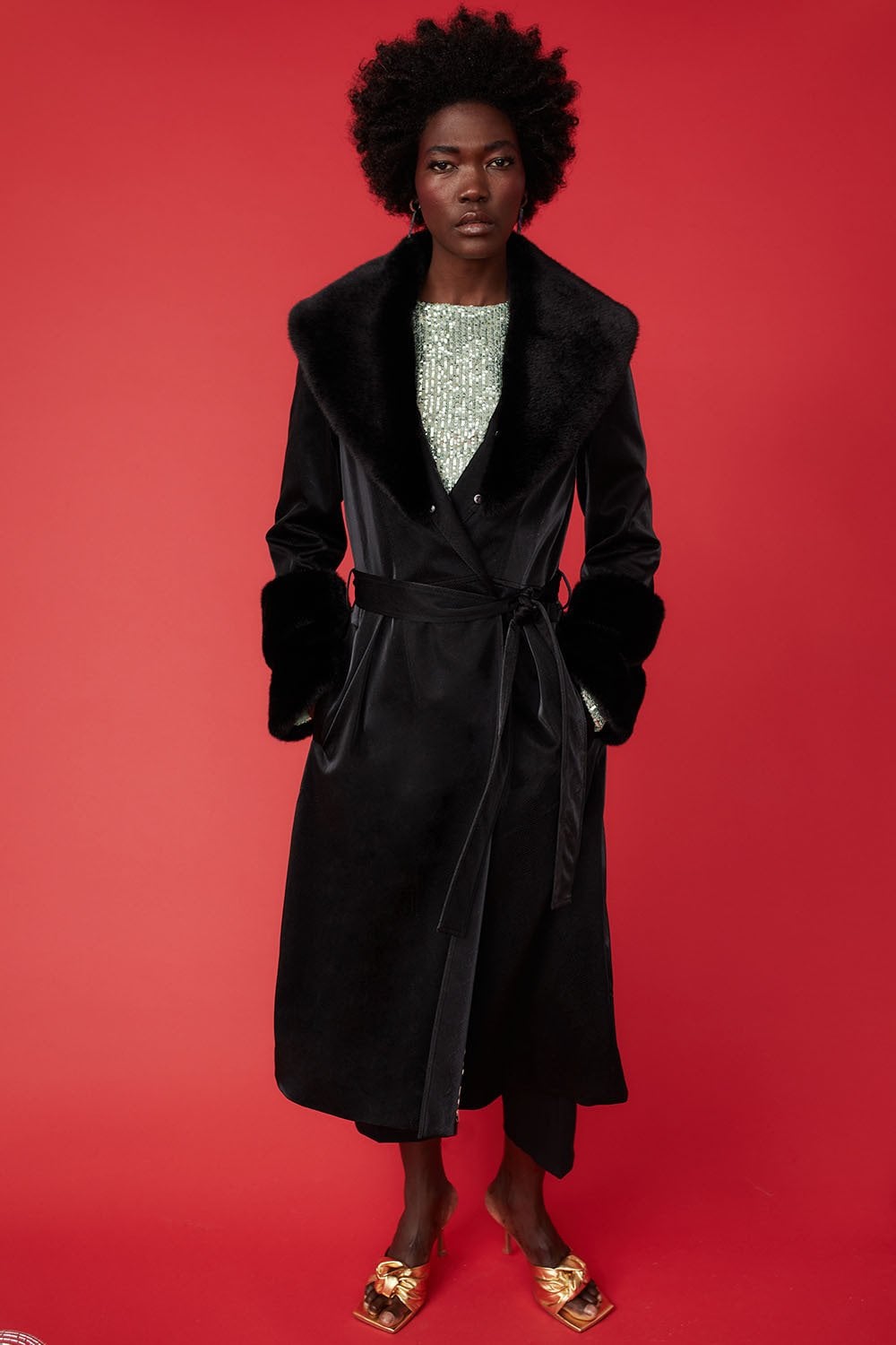 SUFMSCT60A-01 - Faux Suede Coat With Faux Fur Collar & Cuffs