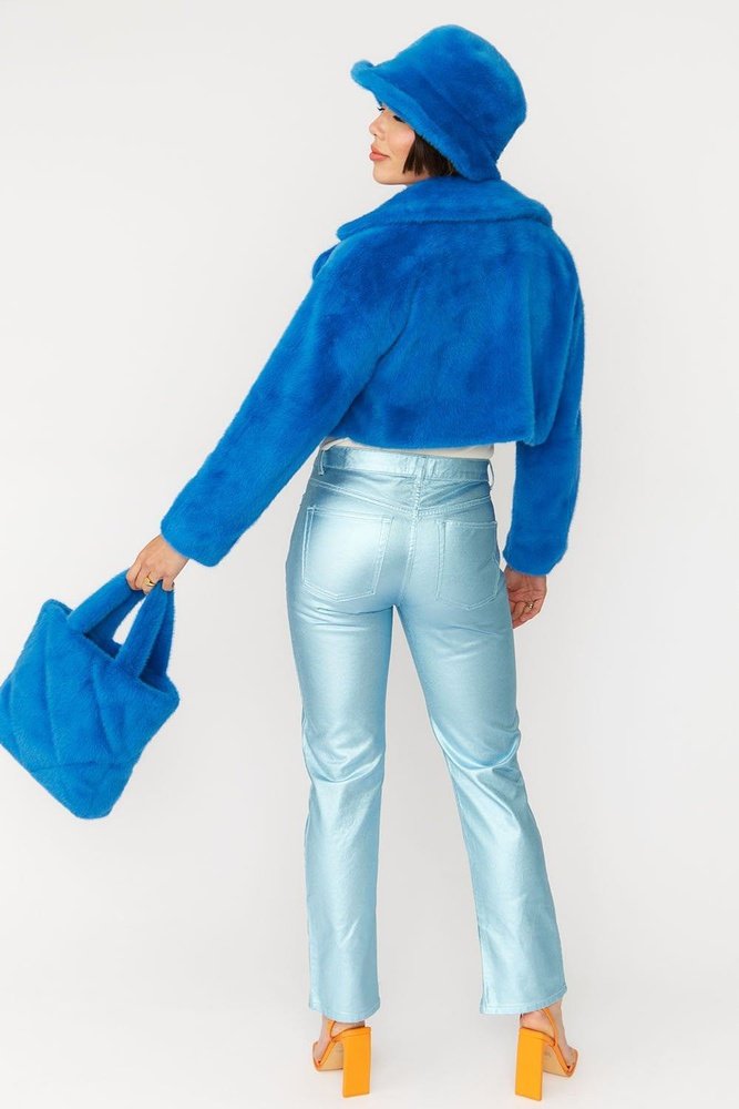 Lottie Faux Fur Tote Bag in Blue style-heaven