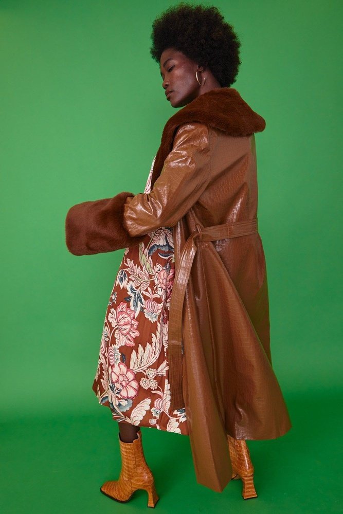 Jayley Faux Leather Jacket With Detachable Faux Fur Cuffs & Collar - style-heaven