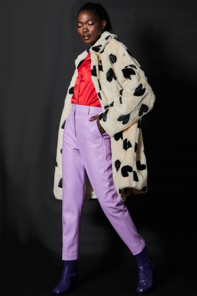 Jayley Cream Lola Love Heart Faux Fur Coat Jayley