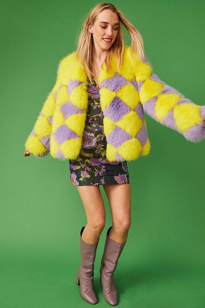 Jayley Delilah Luxurious Diamond Faux Fur Jacket Jayley