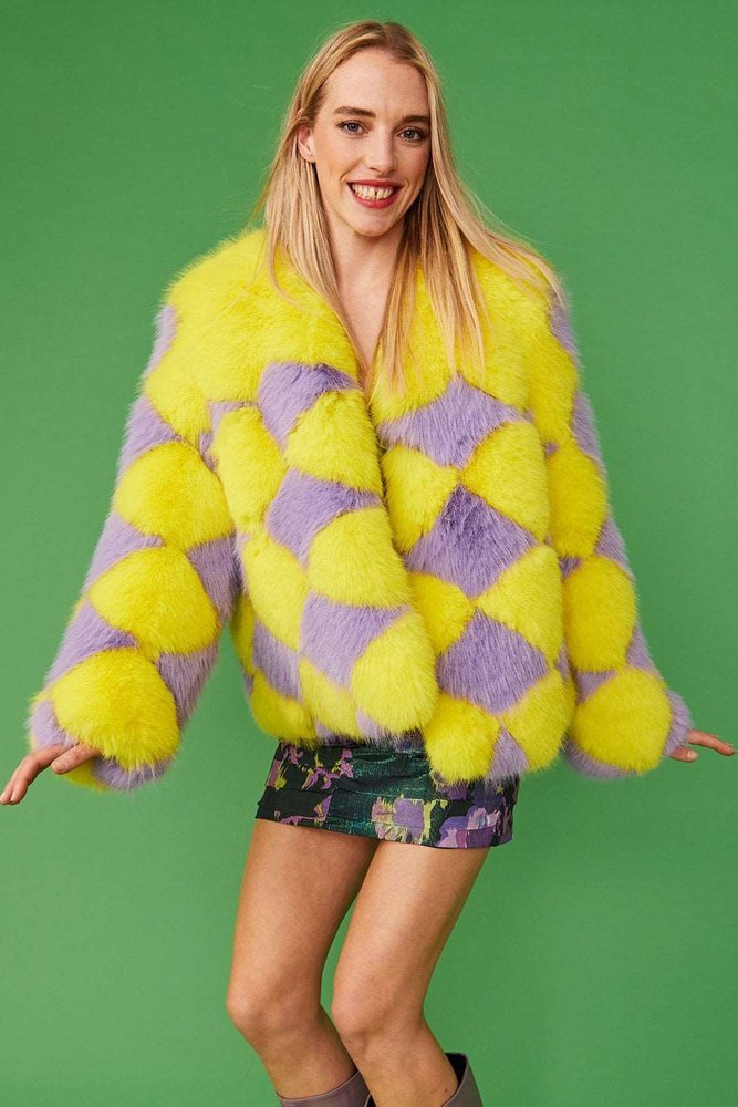 Jayley Delilah Luxurious Diamond Faux Fur Jacket Jayley