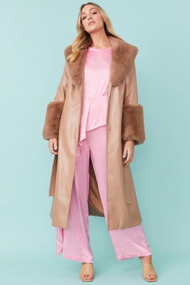 Jayley Faux Leather Jacket With Detachable Faux Fur Cuffs & Collar - style-heaven