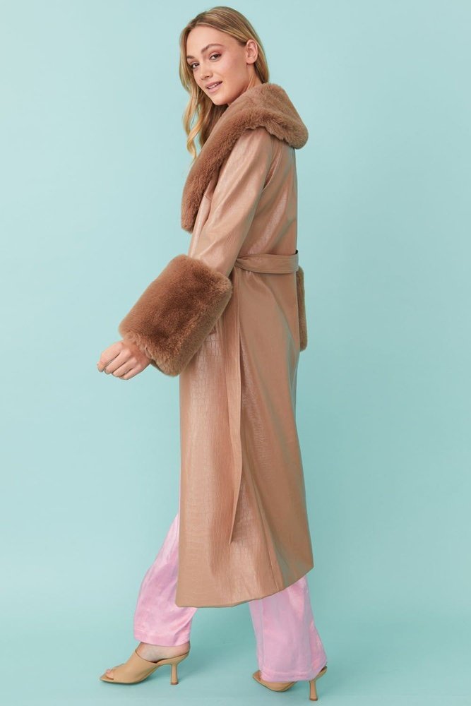 Jayley Faux Leather Jacket With Detachable Faux Fur Cuffs & Collar - style-heaven