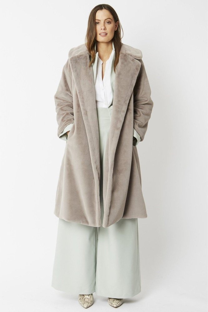 Jayley Midi shaved shearling faux fur coat - style-heaven
