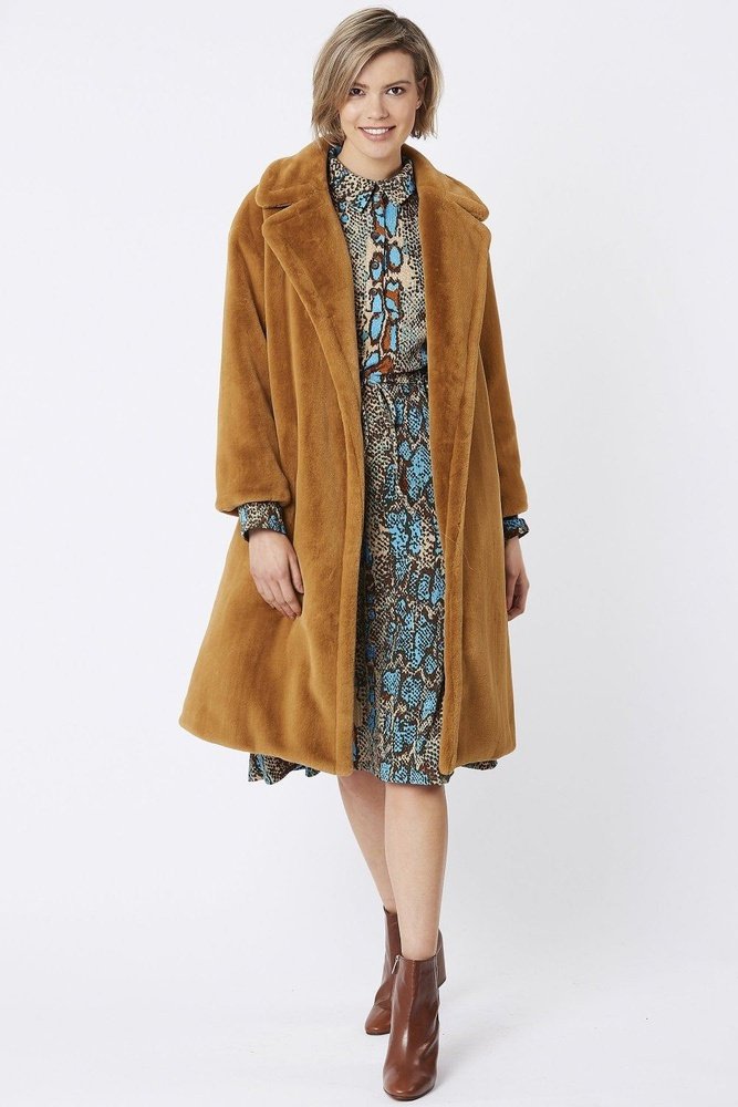 Jayley Midi shaved shearling faux fur coat - style-heaven