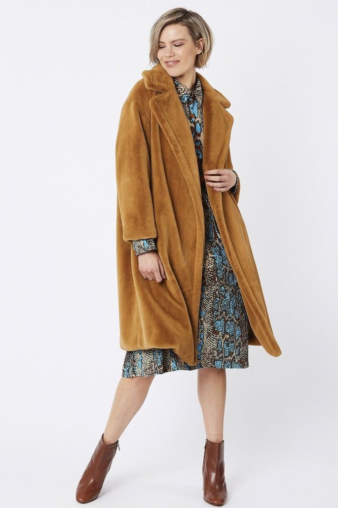 Jayley Midi shaved shearling faux fur coat - style-heaven