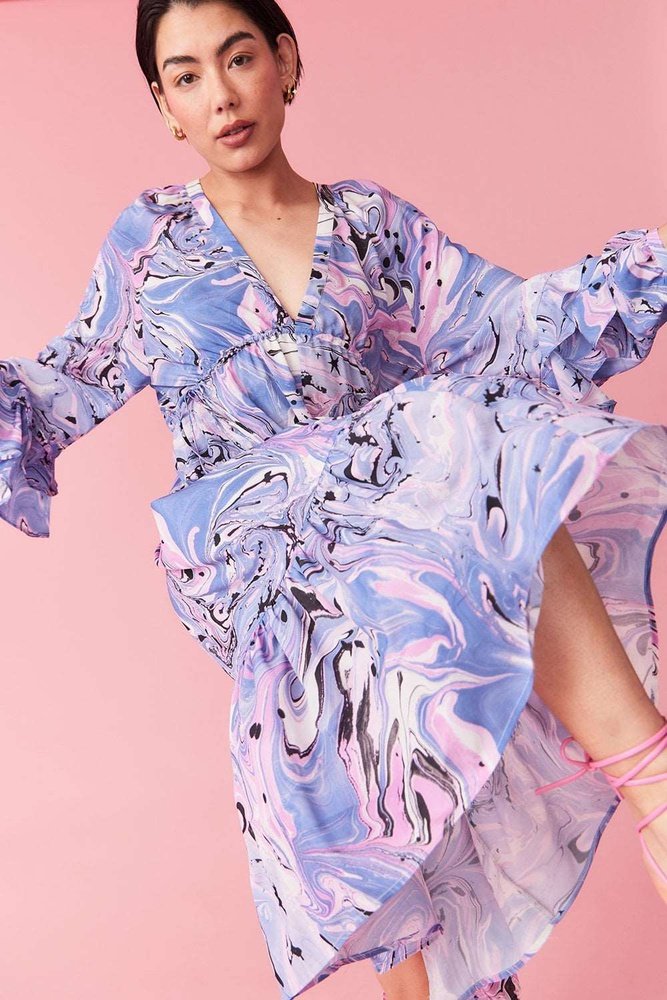 Super Soft Purple Abstract Silk Blend Women's Dress Available in 2 Sizes Jayley