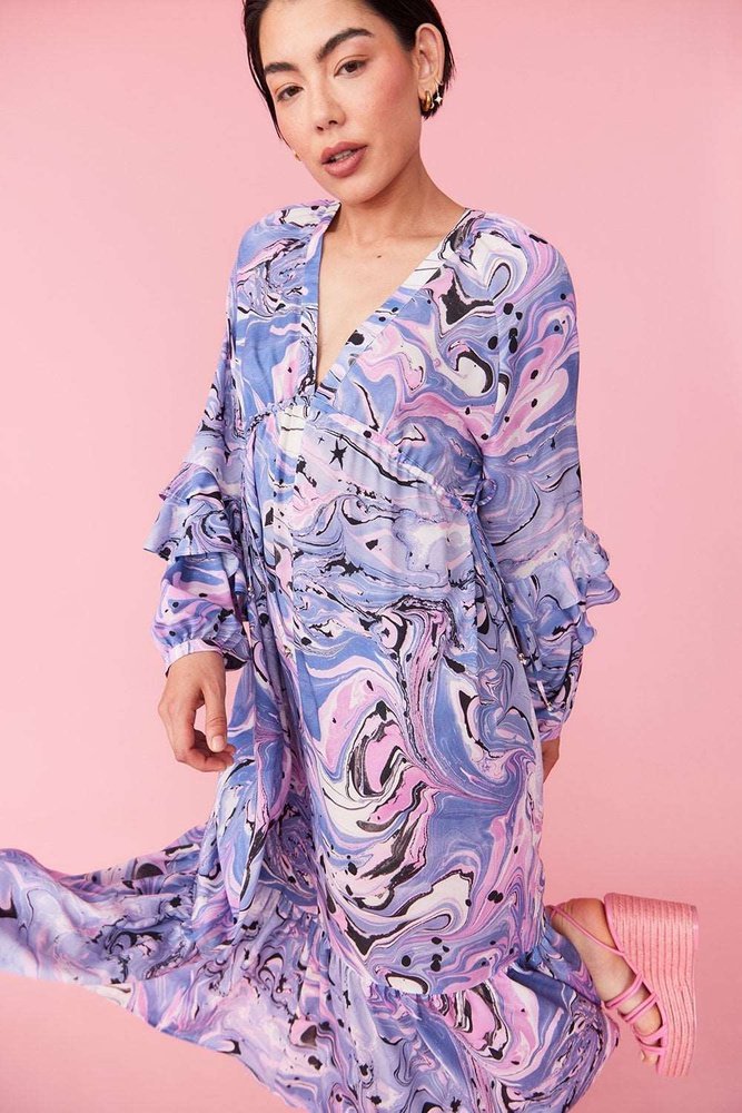 Super Soft Purple Abstract Silk Blend Women's Dress Available in 2 Sizes Jayley